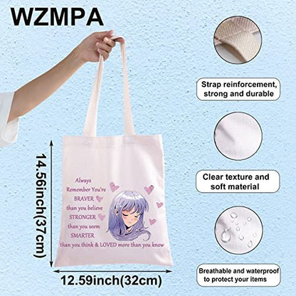 WZMPA Anime Girl Cosmetic Bag - 'You Are Braver, Stronger, Smarter Than You Think' Canvas Makeup Pouch for Women & Teen Girls (Always Anime Tote)