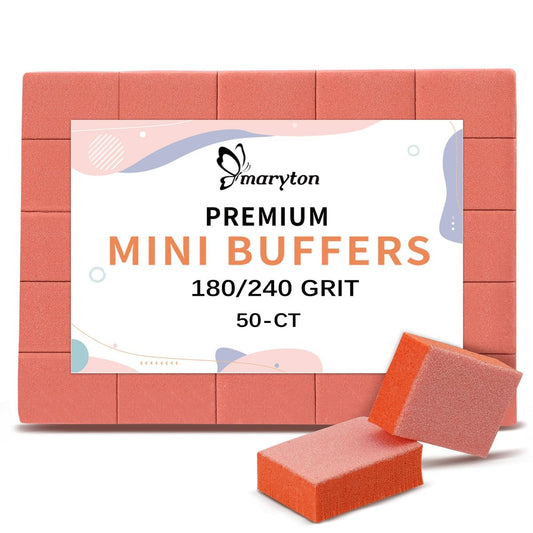 Maryton Mini Nail Buffer Blocks - 180/240 Grit Professional Salon Orange Buffers - 50 Count for Gel Polish & Acrylic Prep