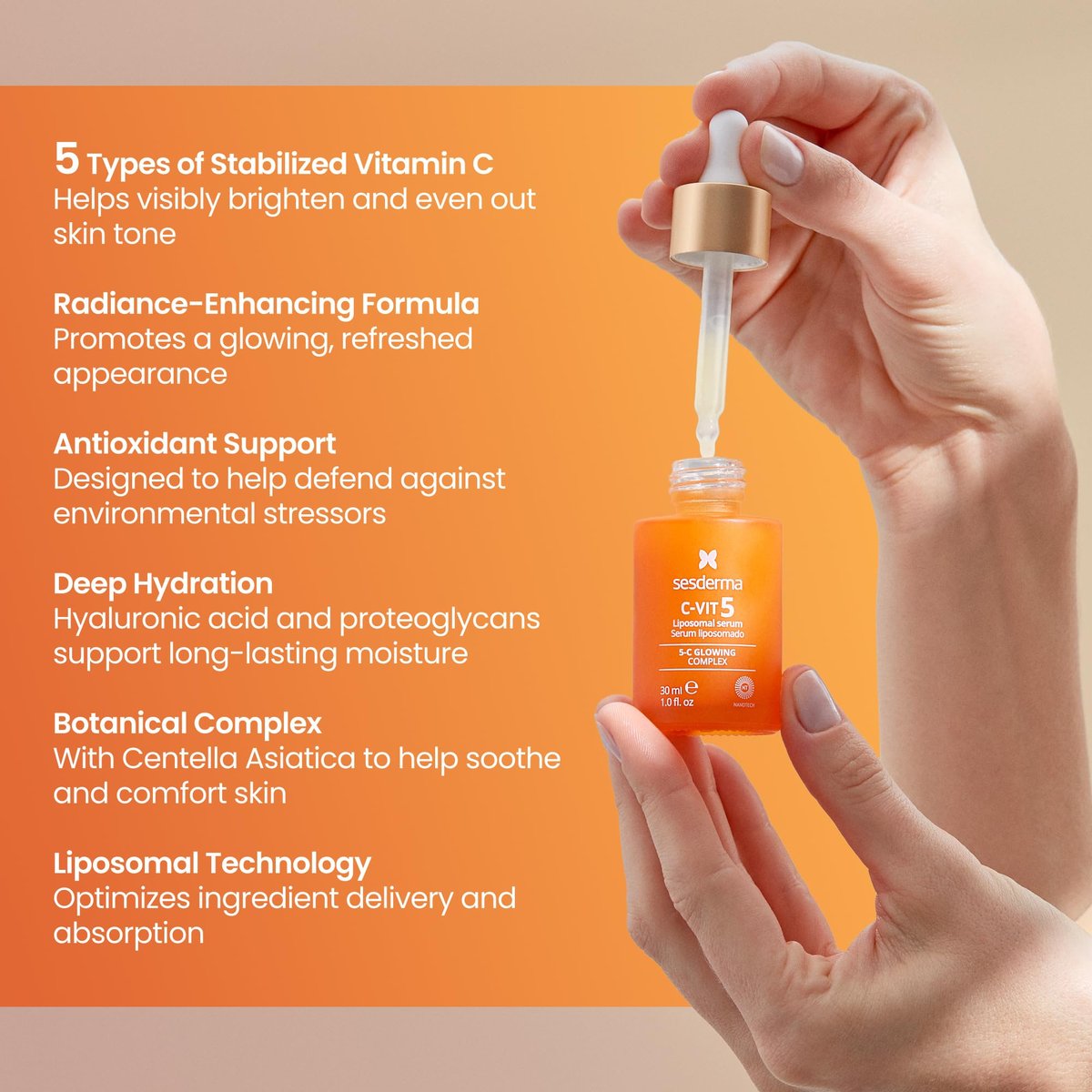 Sesderma C-VIT 5 Fusion Vitamin C Serum – Hydrating, Brightening, Antioxidant Serum for Radiant Skin, 1 fl oz Avelisse