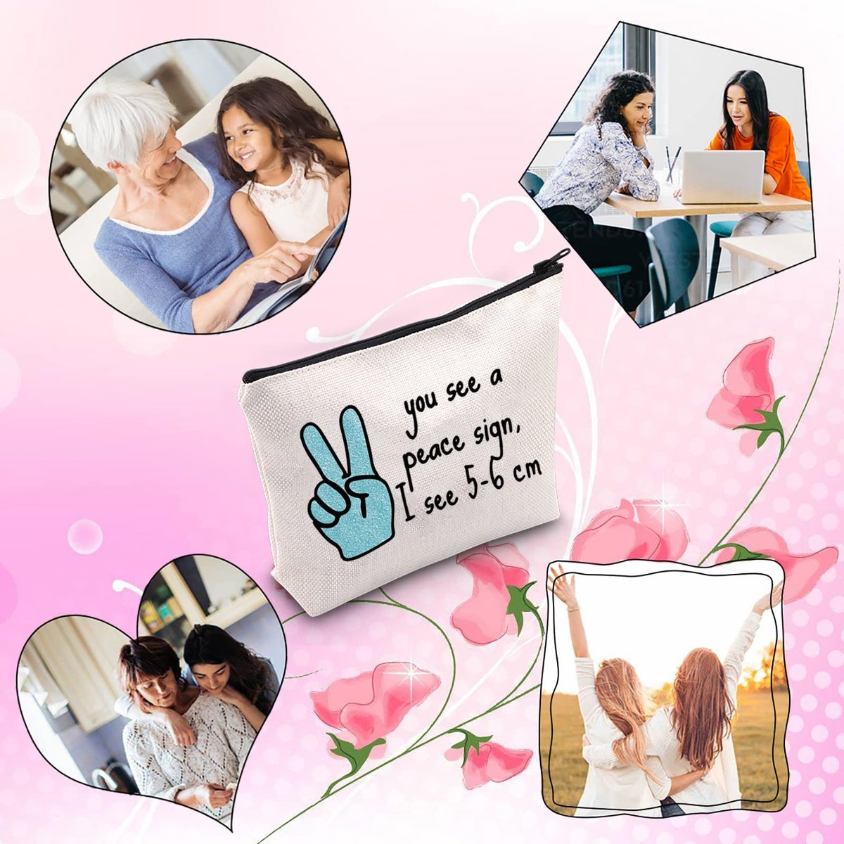 You See a Peace Sign I See 5-6 cm OBGYN Zipper Pouch - Novelty Labor & Delivery Nurse Gift Makeup Bag - görsel 11