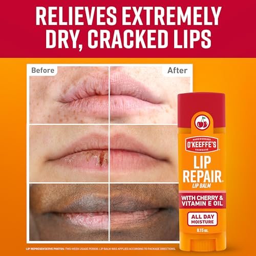 O'Keeffe's Lip Repair Lip Balm with Cherry & Vitamin E Oil - Twin Pack Stick Moisturizer for Extremely Cracked, Dry Lips - görsel 4