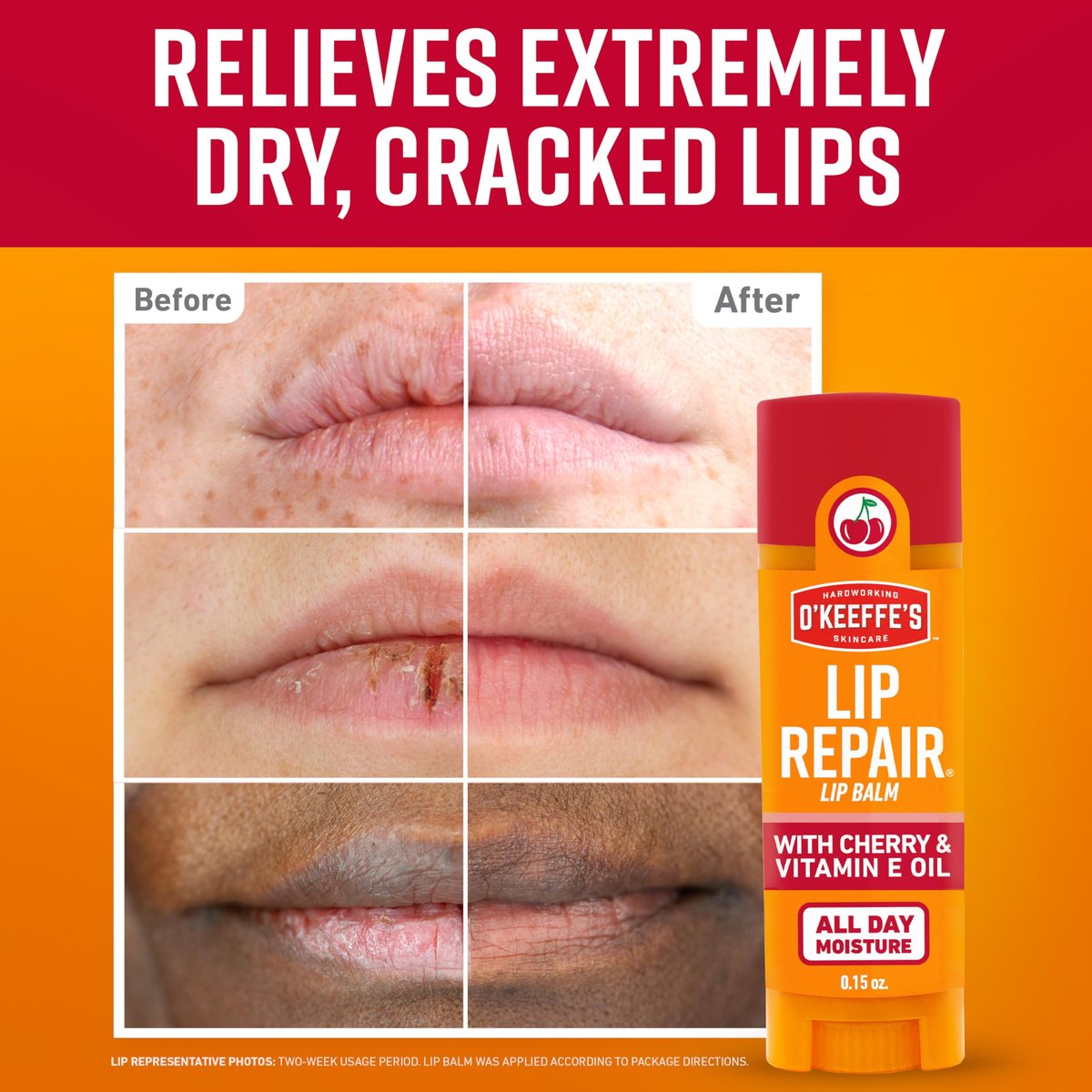 O'Keeffe's Lip Repair Lip Balm with Cherry & Vitamin E Oil - Twin Pack Stick Moisturizer for Extremely Cracked, Dry Lips - görsel 3