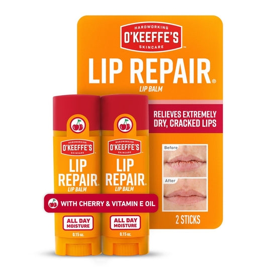 O'Keeffe's Lip Repair Lip Balm with Cherry & Vitamin E Oil - Twin Pack Stick Moisturizer for Extremely Cracked, Dry Lips