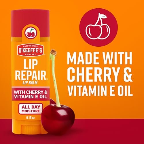 O'Keeffe's Lip Repair Lip Balm with Cherry & Vitamin E Oil - Twin Pack Stick Moisturizer for Extremely Cracked, Dry Lips - görsel 14