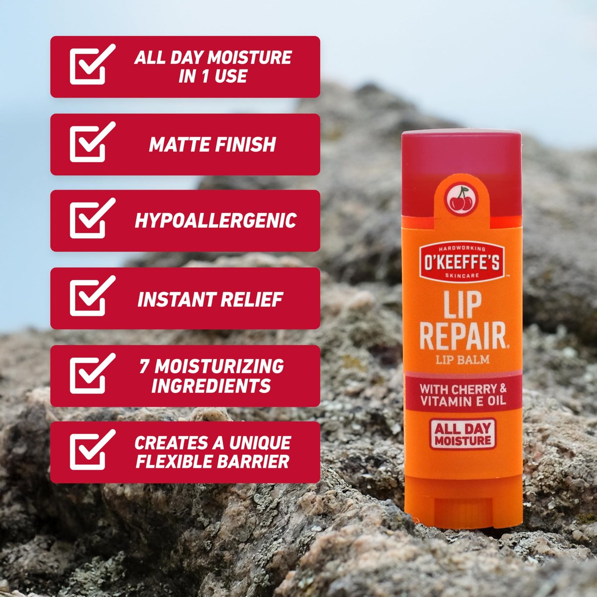O'Keeffe's Lip Repair Lip Balm with Cherry & Vitamin E Oil - Twin Pack Stick Moisturizer for Extremely Cracked, Dry Lips - görsel 15