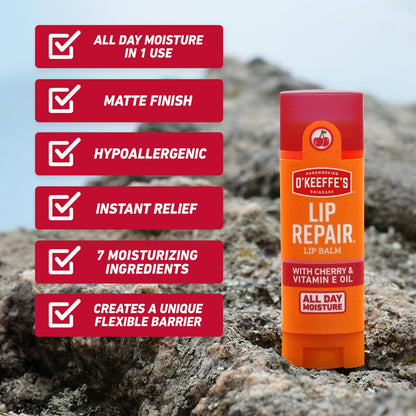 O'Keeffe's Lip Repair Lip Balm with Cherry & Vitamin E Oil - Twin Pack Stick Moisturizer for Extremely Cracked, Dry Lips