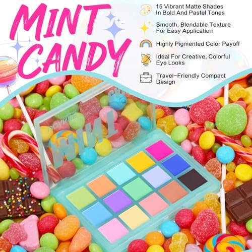 UCANBE Colorful Matte Eyeshadow Palette - 15 Pastel Shades Mint Candy, High Pigment & Blendable - görsel 3