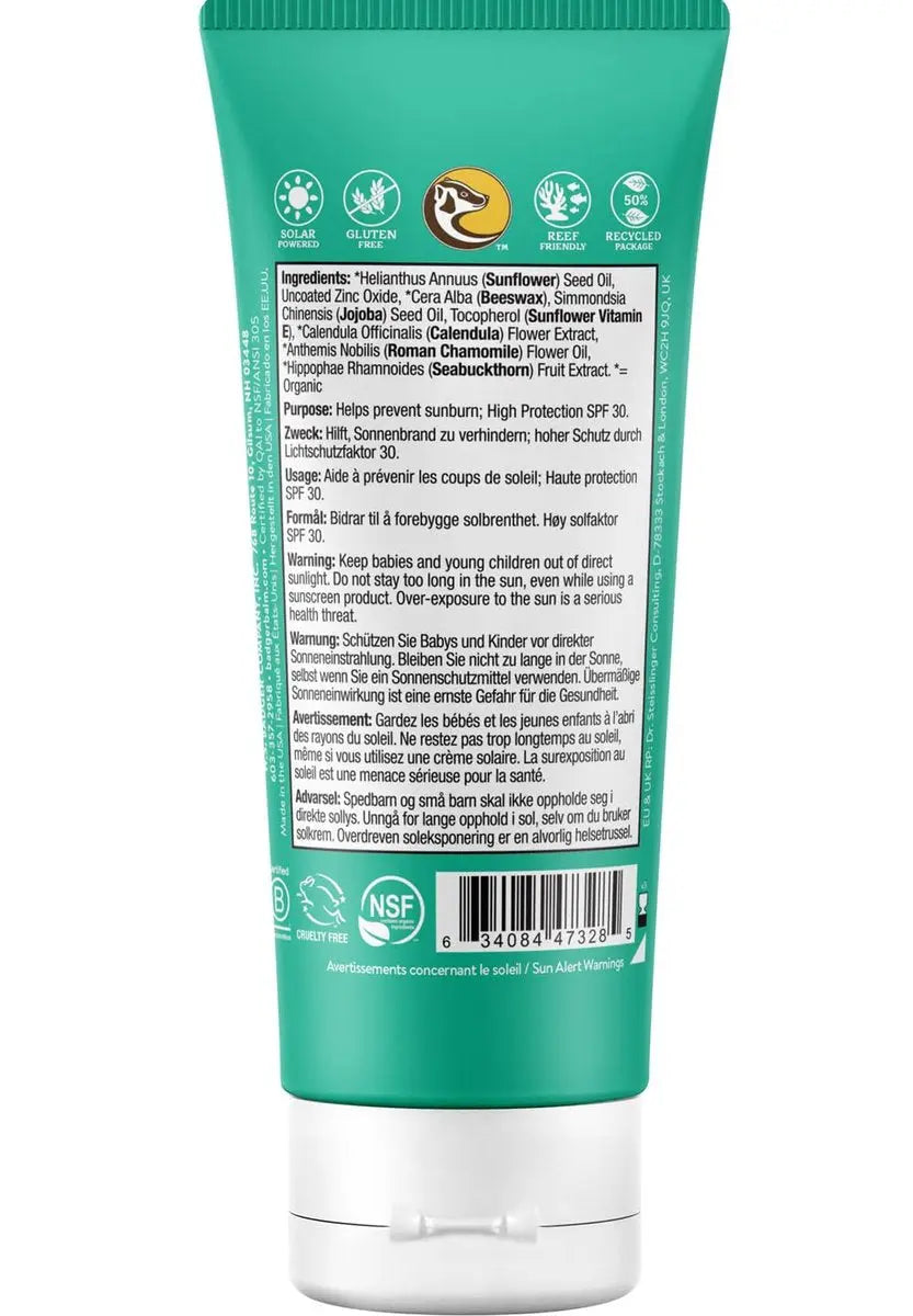 Badger Baby Clear Zinc Sunscreen SPF 30 - 87ml (3 oz) - Natural Mineral Sun Protection for Babies & Kids Avelisse