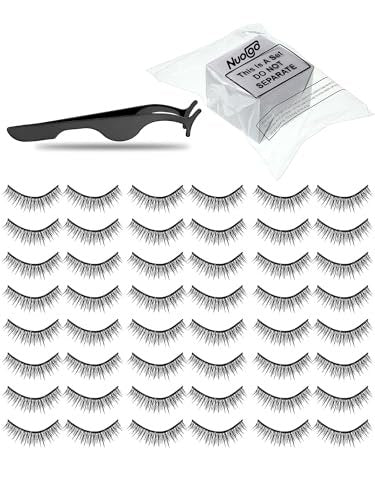 Nuogo 24 Pairs Reusable Self Adhesive Eyelashes - Natural Look False Lashes No Glue Needed with Applicator Tool Avelisse