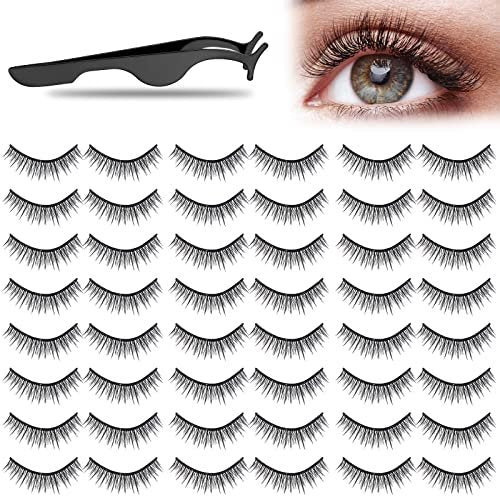 Nuogo 24 Pairs Reusable Self Adhesive Eyelashes - Natural Look False Lashes No Glue Needed with Applicator Tool Avelisse