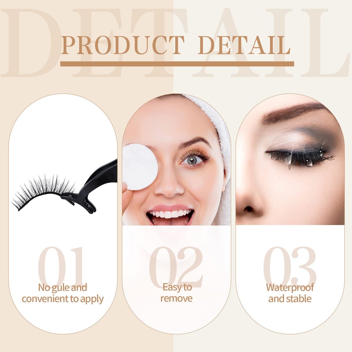 Nuogo 24 Pairs Reusable Self Adhesive Eyelashes - Natural Look False Lashes No Glue Needed with Applicator Tool Avelisse