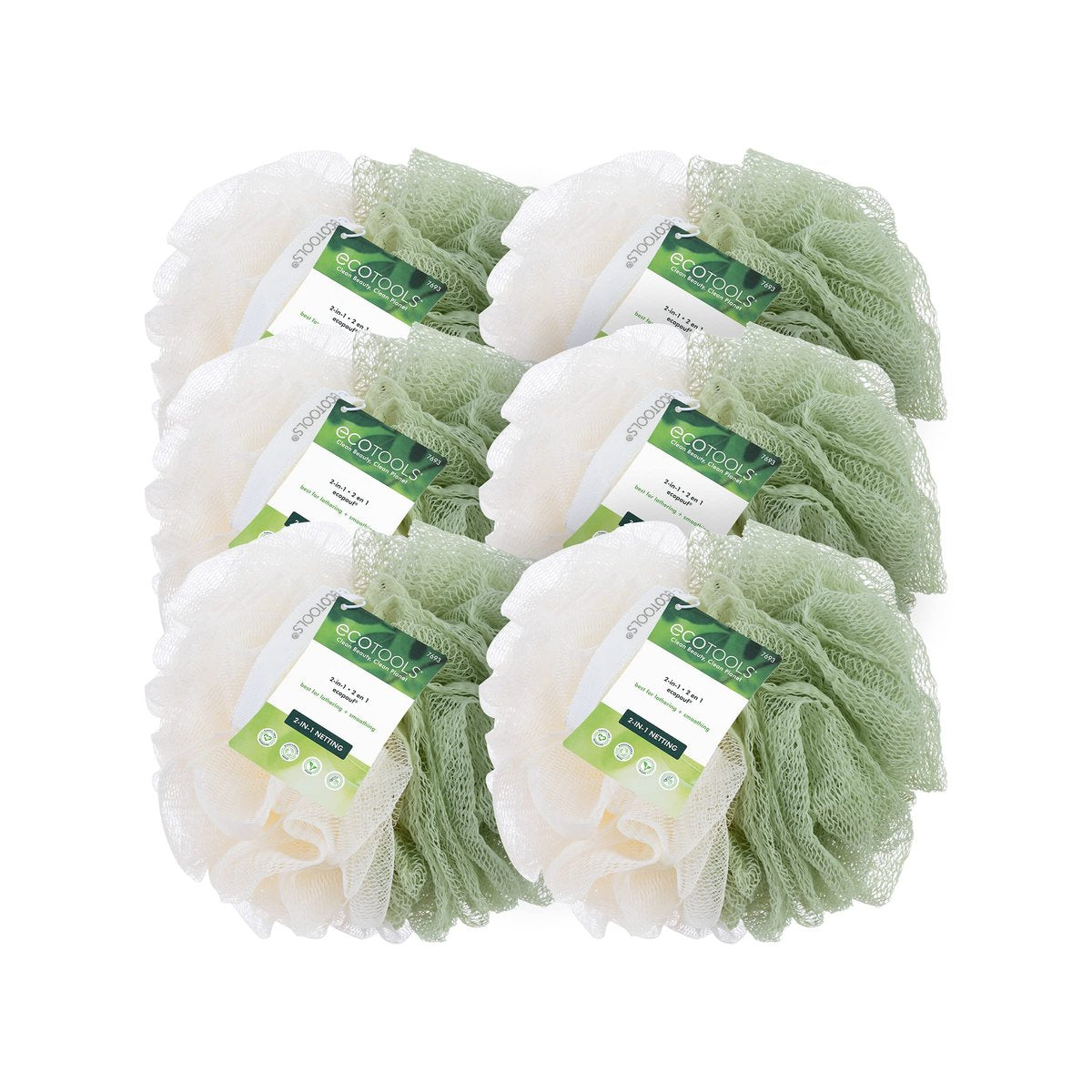 EcoTools Green 2-in-1 EcoPouf - Dual-Sided Shower Loofah Exfoliates & Cleanses Skin, Made of Recycled Netting, Eco-Friendly Bath Accessory, Cruelty-Free, 1 Count Avelisse