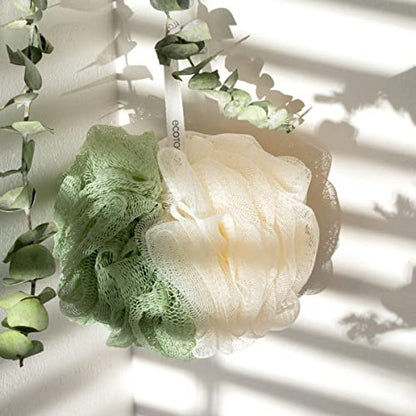 EcoTools Green 2-in-1 EcoPouf - Dual-Sided Shower Loofah Exfoliates & Cleanses Skin, Made of Recycled Netting, Eco-Friendly Bath Accessory, Cruelty-Free, 1 Count Avelisse