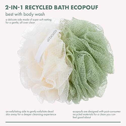 EcoTools Green 2-in-1 EcoPouf - Dual-Sided Shower Loofah Exfoliates & Cleanses Skin, Made of Recycled Netting, Eco-Friendly Bath Accessory, Cruelty-Free, 1 Count Avelisse