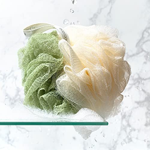 EcoTools Green 2-in-1 EcoPouf - Dual-Sided Shower Loofah Exfoliates & Cleanses Skin, Made of Recycled Netting, Eco-Friendly Bath Accessory, Cruelty-Free, 1 Count Avelisse