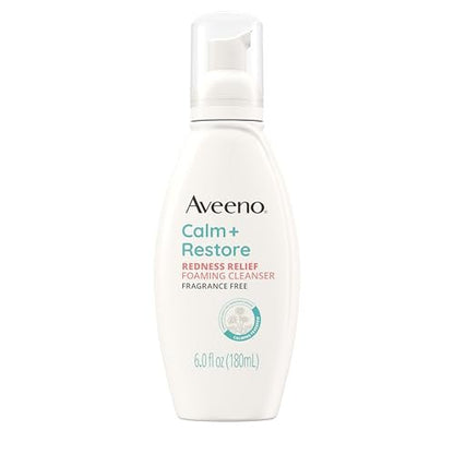 Aveeno Calm + Restore Redness Relief Foaming Cleanser – Gentle Daily Face Wash with Calming Feverfew, Hypoallergenic & Fragrance-Free, 6 fl. oz