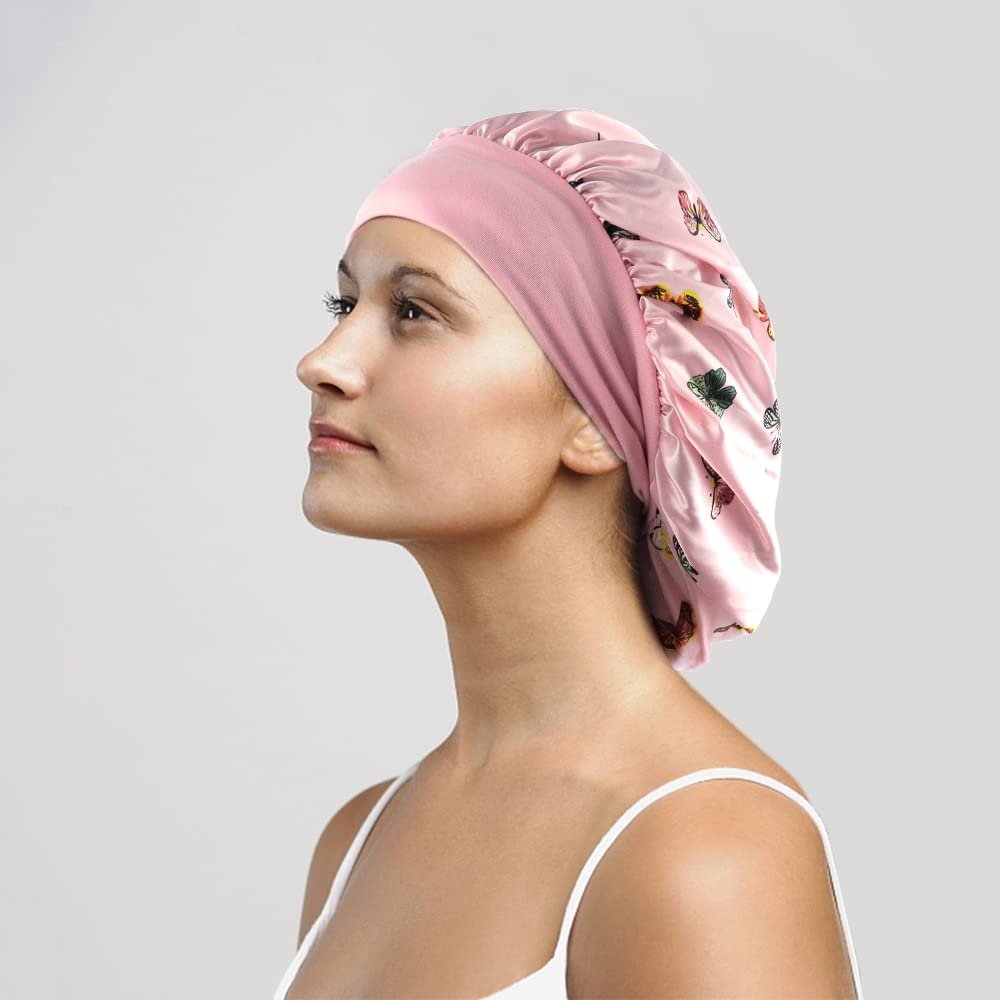 TCOTBE 3 Pack Soft Satin Bonnet Silk Hair Wrap for Sleeping - Black, Wide Elastic Band, Single Layer - görsel 9