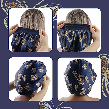 TCOTBE 3 Pack Soft Satin Bonnet Silk Hair Wrap for Sleeping - Black, Wide Elastic Band, Single Layer