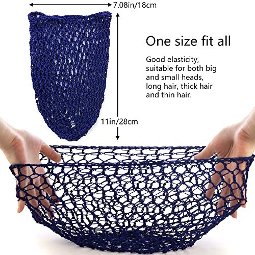 TCOTBE 3-Pack Mesh Hair Net - Rayon Knit Snood Hat for Sleeping, Long Hair Cover, Soft Sleeping Cap for Women (Black, Royal Blue, Dark Blue) - görsel 4