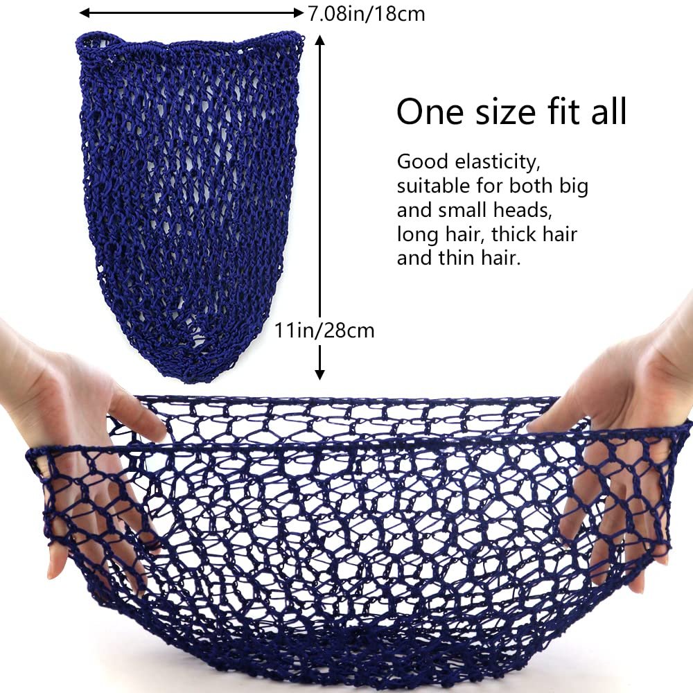 TCOTBE 3-Pack Mesh Hair Net - Rayon Knit Snood Hat for Sleeping, Long Hair Cover, Soft Sleeping Cap for Women (Black, Royal Blue, Dark Blue) - görsel 3