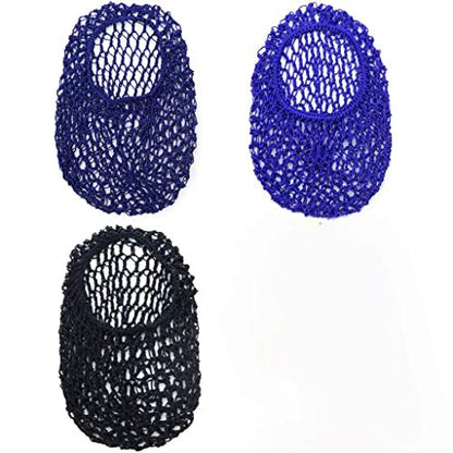 TCOTBE 3-Pack Mesh Hair Net - Rayon Knit Snood Hat for Sleeping, Long Hair Cover, Soft Sleeping Cap for Women (Black, Royal Blue, Dark Blue)