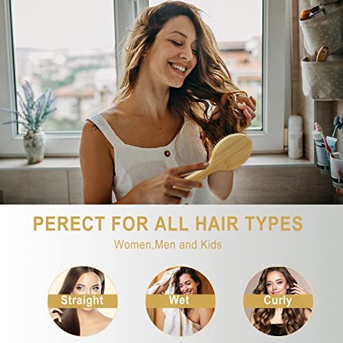 MRD Natural Bamboo Paddle Hair Brush - Detangling Brush for Thick, Thin, Curly, Dry Hair | Scalp Massage for Women & Men - görsel 12