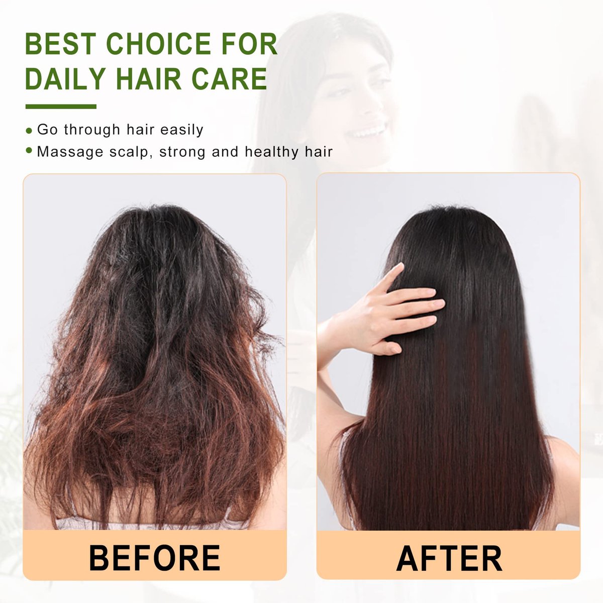 MRD Natural Bamboo Paddle Hair Brush - Detangling Brush for Thick, Thin, Curly, Dry Hair | Scalp Massage for Women & Men - görsel 9