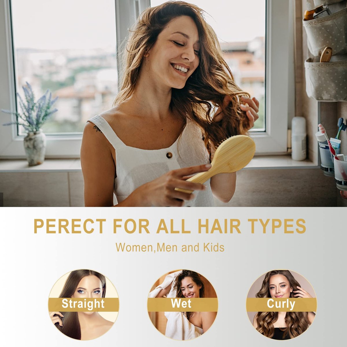 MRD Natural Bamboo Paddle Hair Brush - Detangling Brush for Thick, Thin, Curly, Dry Hair | Scalp Massage for Women & Men - görsel 11