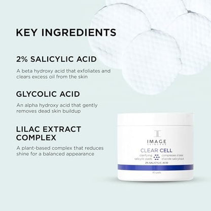 IMAGE Skincare CLEAR CELL Salicylic Clarifying Pads - Exfoliating Wipes for Oily & Prone Skin, 60 Count Avelisse