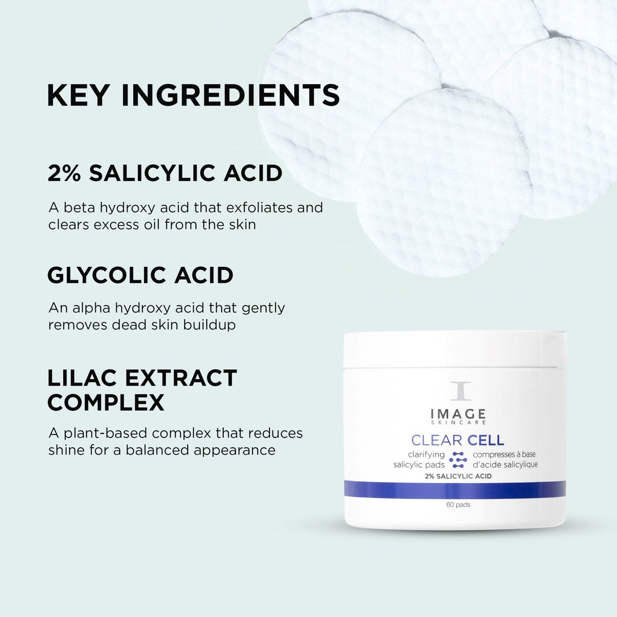 IMAGE Skincare CLEAR CELL Salicylic Clarifying Pads - Exfoliating Wipes for Oily & Prone Skin, 60 Count Avelisse