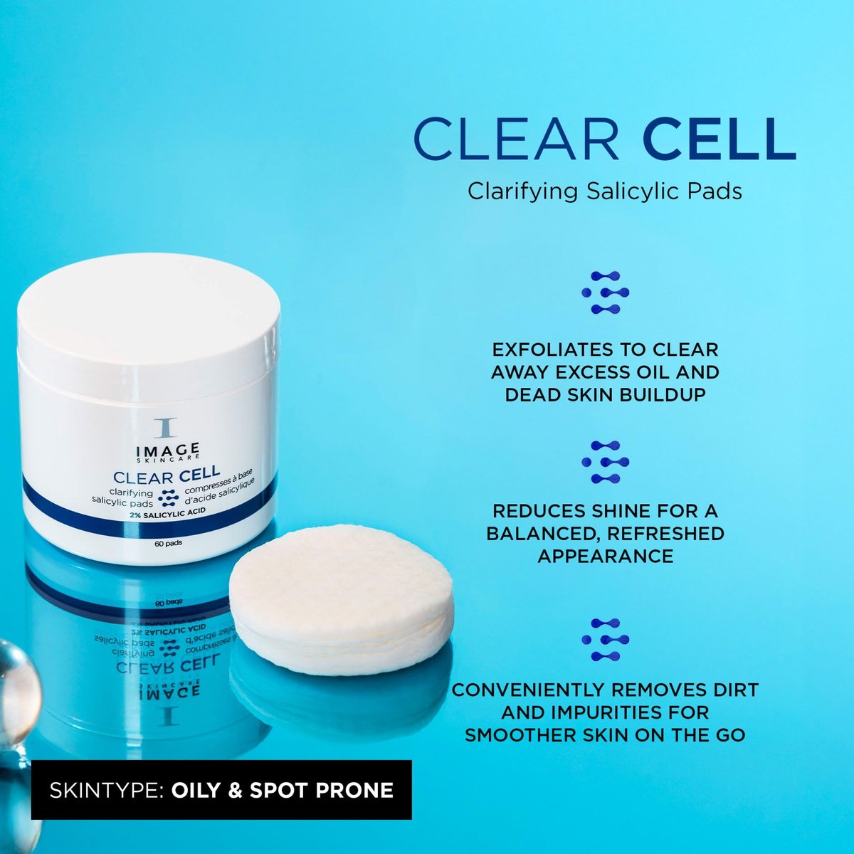 IMAGE Skincare CLEAR CELL Salicylic Clarifying Pads - Exfoliating Wipes for Oily & Prone Skin, 60 Count Avelisse