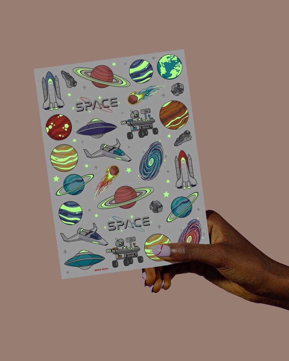 xo, Fetti Space + Planets Glow in Dark Temporary Tattoos for Kids - 50 pcs | Alien Birthday Party Supplies, Astronaut Favors & Rocket Ship Decorations - görsel 10