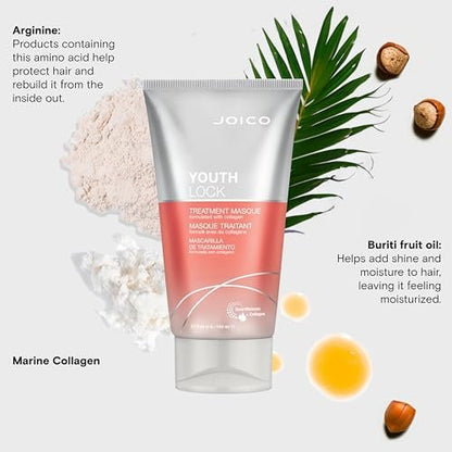 Joico YouthLock Treatment Masque with Collagen - Nourish, Soften, Strengthen & Protect Hair - Sulfate Free - 5.1 Fl Oz