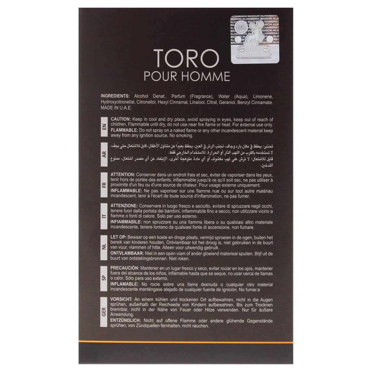 Toro by Maison Alhambra for Men - 3.4 oz Eau de Parfum Spray Avelisse