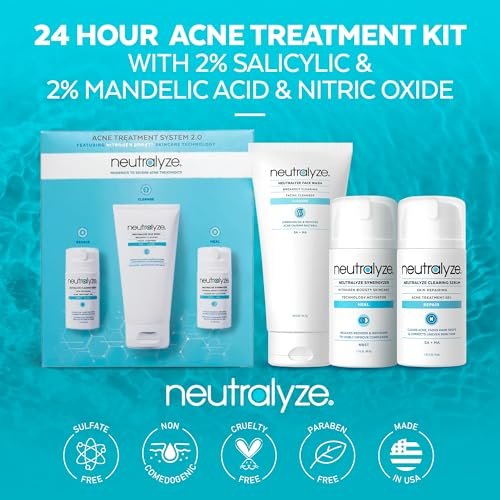 Neutralyze Moderate to Severe Acne Treatment Kit 2.0 - Maximum Strength 3-Step Acne Kit with 2% Salicylic Acid, 2% Mandelic Acid & Nitric Oxide - Face Wash, Clearing Serum & Synergyzer Avelisse