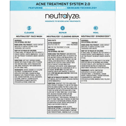 Neutralyze Moderate to Severe Acne Treatment Kit 2.0 - Maximum Strength 3-Step Acne Kit with 2% Salicylic Acid, 2% Mandelic Acid & Nitric Oxide - Face Wash, Clearing Serum & Synergyzer Avelisse