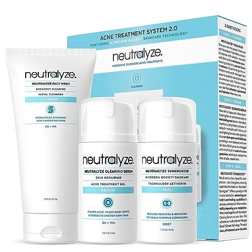Neutralyze Moderate to Severe Acne Treatment Kit 2.0 - Maximum Strength 3-Step Acne Kit with 2% Salicylic Acid, 2% Mandelic Acid & Nitric Oxide - Face Wash, Clearing Serum & Synergyzer Avelisse
