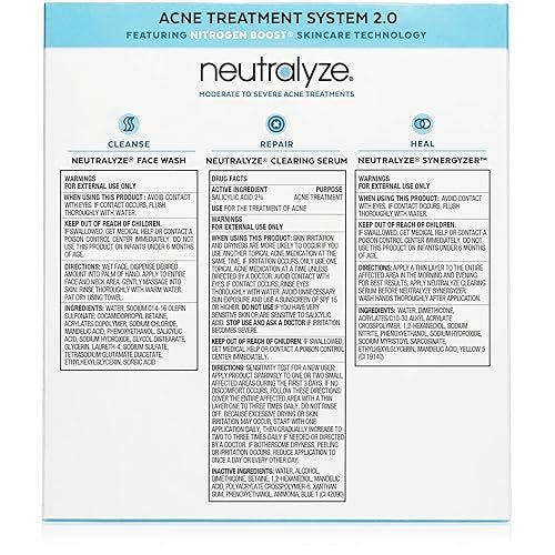 Neutralyze Moderate to Severe Acne Treatment Kit 2.0 - Maximum Strength 3-Step Acne Kit with 2% Salicylic Acid, 2% Mandelic Acid & Nitric Oxide - Face Wash, Clearing Serum & Synergyzer Avelisse