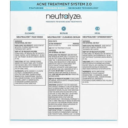 Neutralyze Moderate to Severe Acne Treatment Kit 2.0 - Maximum Strength 3-Step Acne Kit with 2% Salicylic Acid, 2% Mandelic Acid & Nitric Oxide - Face Wash, Clearing Serum & Synergyzer Avelisse