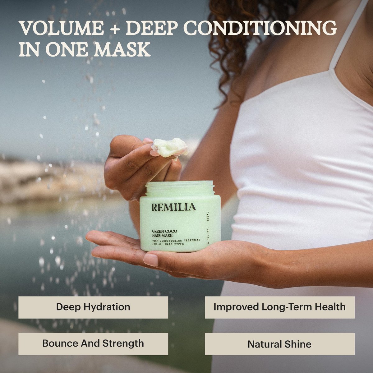 Remilia Hair Green Coco Hair Mask with Coconut Oil, Avocado Oil, Castor Oil, Green Tea & Rice Protein for Smoothness and Manageability - 200 ml (6.7 fl oz) Avelisse