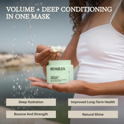 Remilia Hair Green Coco Hair Mask with Coconut Oil, Avocado Oil, Castor Oil, Green Tea & Rice Protein for Smoothness and Manageability - 200 ml (6.7 fl oz) Avelisse