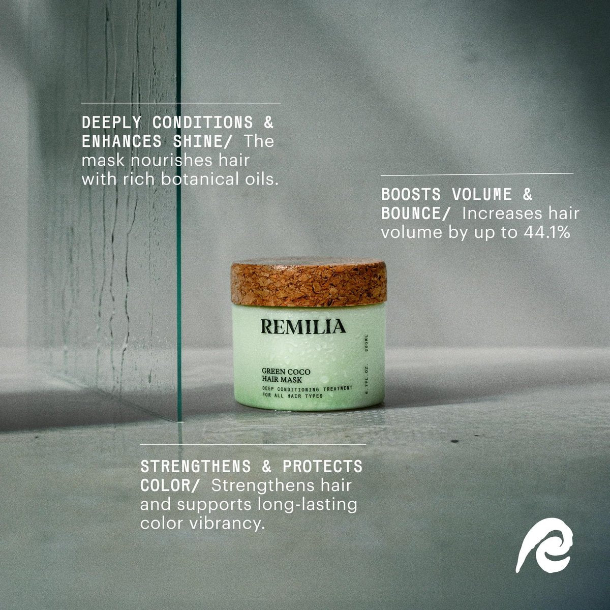 Remilia Hair Green Coco Hair Mask with Coconut Oil, Avocado Oil, Castor Oil, Green Tea & Rice Protein for Smoothness and Manageability - 200 ml (6.7 fl oz) Avelisse
