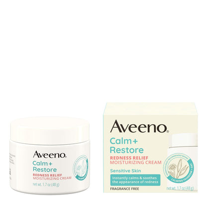 Aveeno Calm + Restore Facial Moisturizer for Redness Relief, Non-Comedogenic, Ceramide & Vitamin B5, Hypoallergenic, Fragrance-Free, 1.7 oz