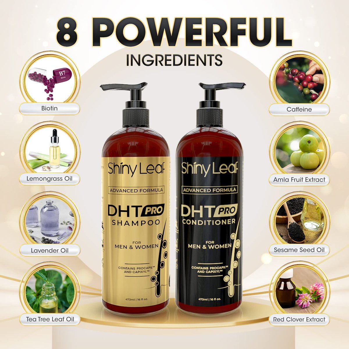 DHT Pro Shampoo and Conditioner Set - Advanced Hair Loss Solution with Procapil and Capixyl for Men and Women, Made in USA Avelisse