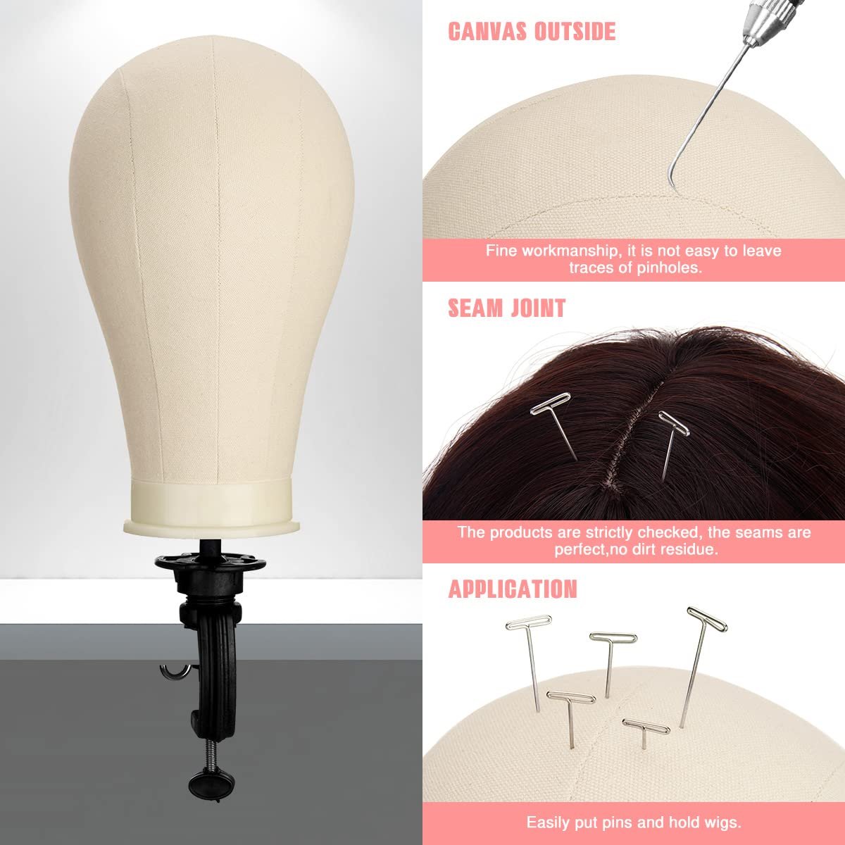 23 Inch Canvas Block Wig Head with 47 Inch Tripod Stand - SZCY LLC Mannequin Head for Wig Display, Styling, and Practice with Wig Caps, T C Pins & Brush Avelisse