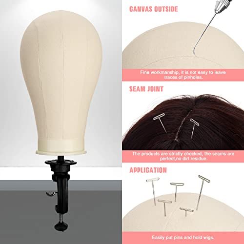 23 Inch Canvas Block Wig Head with 47 Inch Tripod Stand - SZCY LLC Mannequin Head for Wig Display, Styling, and Practice with Wig Caps, T C Pins & Brush Avelisse