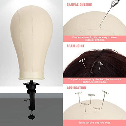 23 Inch Canvas Block Wig Head with 47 Inch Tripod Stand - SZCY LLC Mannequin Head for Wig Display, Styling, and Practice with Wig Caps, T C Pins & Brush Avelisse