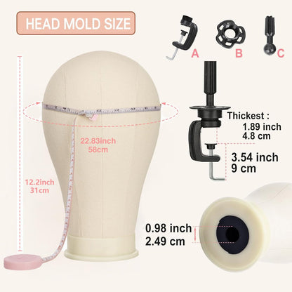 23 Inch Canvas Block Wig Head with 47 Inch Tripod Stand - SZCY LLC Mannequin Head for Wig Display, Styling, and Practice with Wig Caps, T C Pins & Brush Avelisse