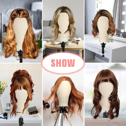 23 Inch Canvas Block Wig Head with 47 Inch Tripod Stand - SZCY LLC Mannequin Head for Wig Display, Styling, and Practice with Wig Caps, T C Pins & Brush Avelisse