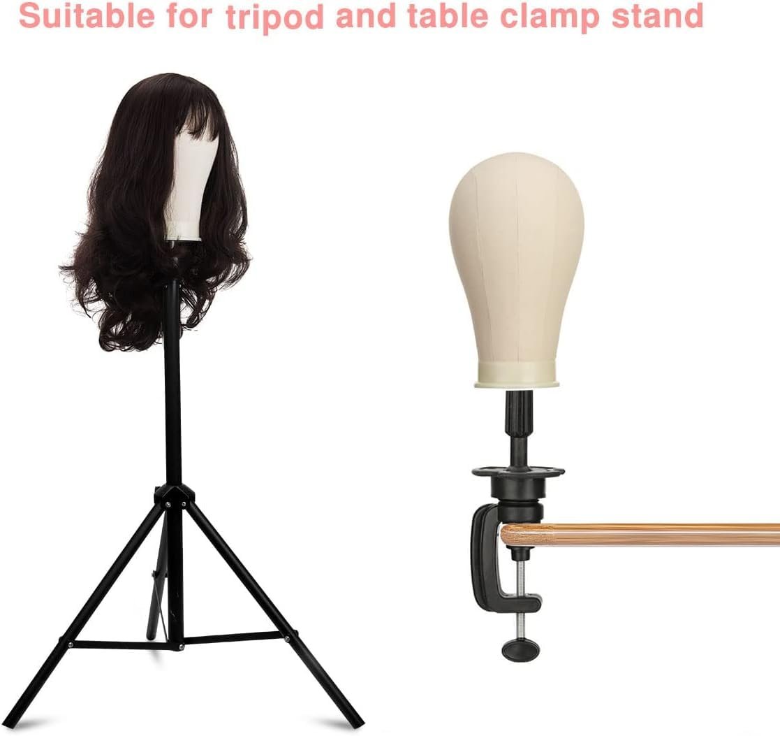23 Inch Canvas Block Wig Head with 47 Inch Tripod Stand - SZCY LLC Mannequin Head for Wig Display, Styling, and Practice with Wig Caps, T C Pins & Brush Avelisse